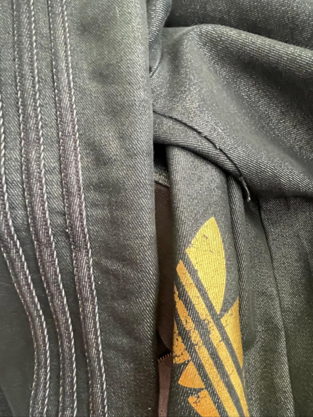 Adidas Black Denim Zip Hoodie ✦ Gold Trefoil ✦ Unisex Oversized L Y2K - Picture 7 of 7